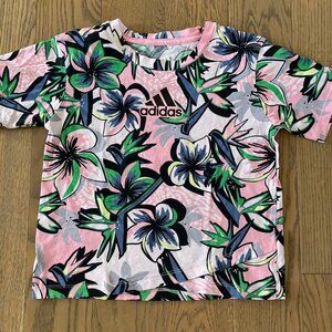 Adidas Girls' Floral Print AOP Cross-Over Short Sleeve Tee